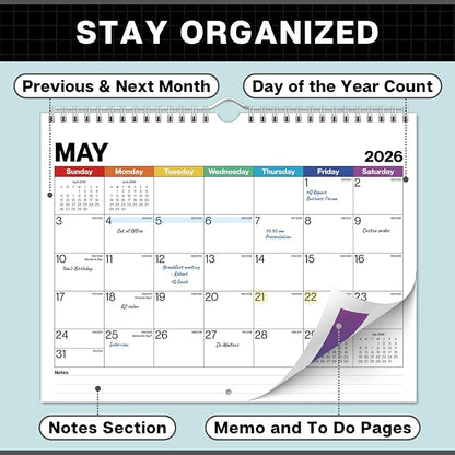 Dunwell 8.5x11" Wall Calendar 2026 (Colorful), Use January to December 2026, Hang on Wall or Use as 8.5 x 11 Office Desk Calendar