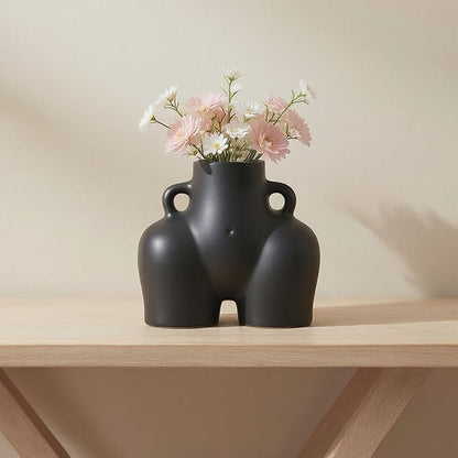 Sagebrook Home Ceramic Stoneware Vase - Modern Art-Inspired Decorative Accent - Glam Home & Office Decor - Unique Sculpture Design for Living Room, Bedroom, or Workspace - 6" Black
