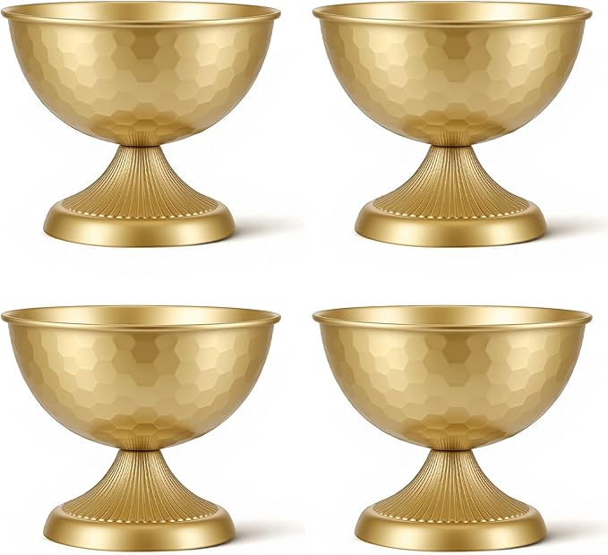 4 Pcs Gold Vases for Wedding Centerpieces, 5.9'' W x 7.3''H Gold Compote Bowl Vase Vintage Decorative Metal Vase Wedding Table Centerpieces Golds Flower Vases for Party Anniversary Reception Dinner
