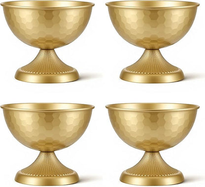 4 Pcs Gold Vases for Wedding Centerpieces, 5.9'' W x 7.3''H Gold Compote Bowl Vase Vintage Decorative Metal Vase Wedding Table Centerpieces Golds Flower Vases for Party Anniversary Reception Dinner