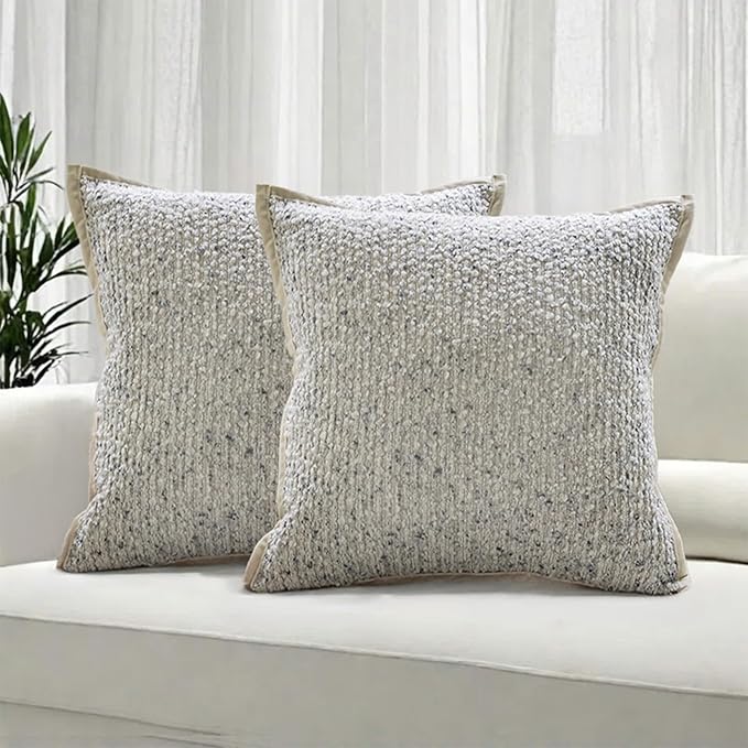Emvency Blue Textured Boucle Throw Pillow Covers 18x18 Inches Set of 2, Boho Farmhouse Striped Chic Modern Art Square Decorative Couch Pillowcases for Home Decor Bedroom Sofa Living Room