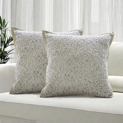 Emvency Blue Textured Boucle Throw Pillow Covers 18x18 Inches Set of 2, Boho Farmhouse Striped Chic Modern Art Square Decorative Couch Pillowcases for Home Decor Bedroom Sofa Living Room