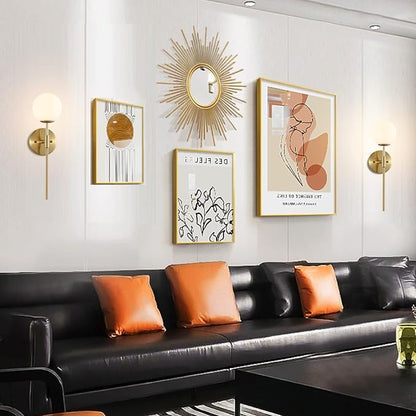 Gold Wall Sconce Set of 2 with White Globe Glass Shades Modern Mid Century Bathroom Vanity Wall Light Fixtures Industrial Brushed Brass Wall Lamp for Bedroom Mirror Living Room Restaurant