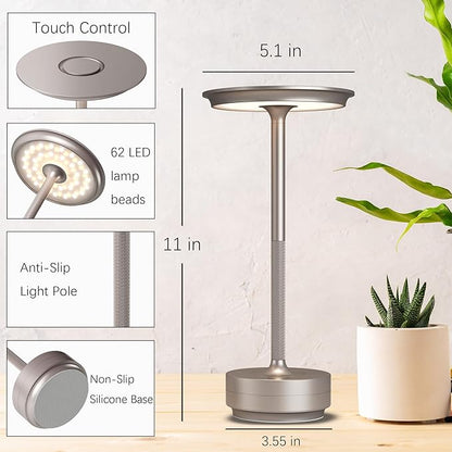 Rechargeable Cordless Table Lamp, Portable 5000mAh LED Touch Table Light, 3 Color Stepless Dimming Battery Powered Table Lamp for Outdoor/Restaurant/Patio.(Champagne Gold)