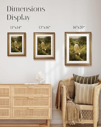 InSimSea Gold Framed Canvas Wall Art Room Decor Christian Jesus Wall Decor for Prayer Room Jesus and Lamb Oil Printing Artwork for Living Room Bedroom Church Home Office 16×13in