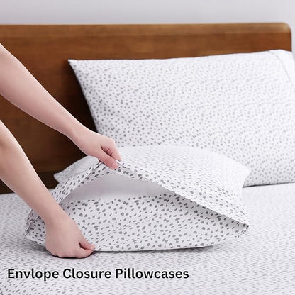LANE LINEN 100% Organic Cotton Printed Full Size Sheet & Pillowcase Sets, 15" Deep Pocket Fully Elasticized Soft & Comfy Percale Bedding, Eco Friendly Cotton Sheets Full- Haze Grey