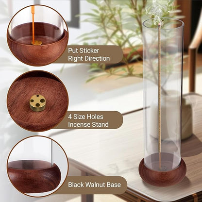 Incense Holder,Walnut Wooden Incense Stick Holder with Detachable Glass Ash Catcher,Incense Bunner for Stick for Meditation Yoga Spa Gift