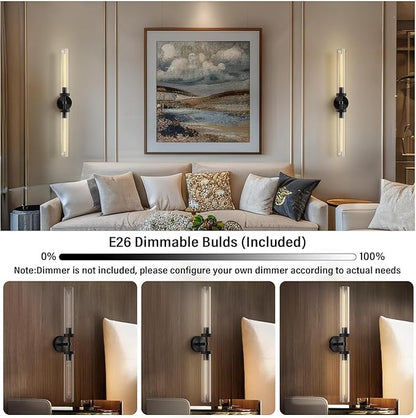 Brass Wall Sconces Set of 2, Bathroom Sconces Wall Light, Black Sconces Lighting with Clear Lamp,Wall Mount Lamps Wall Lights for Vanity Light Bedroom Living Room Hallway