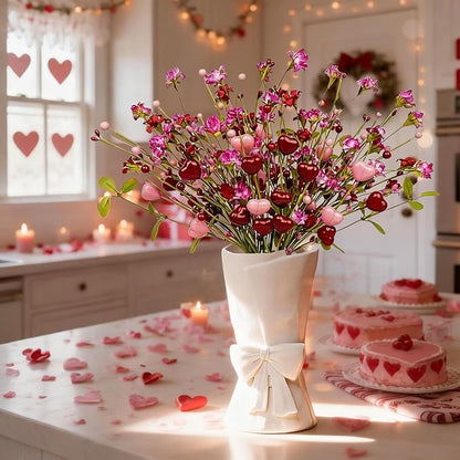 White Ceramic Bow Vase Unique Cute Decorative Bouquet Flower Vases 9.64 in Valentine's Day Decor Vase