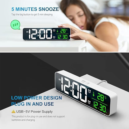 Hournor Digital Clock for Bedroom, Digital Wall Clock for Living Room Decor, Desk Table Clocks, Digital Clock Large Display, Bedroom Smart Alarm Clock for Office White Green