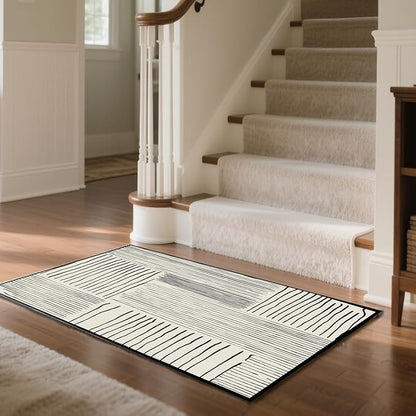 Area Rug 2.6x4 Feet Abstract Lines, Non-Slip Comfort Floor Mat Washable Rug Modern High Traffic Durable for Living Room, Bedroom, Home Office (Black White)