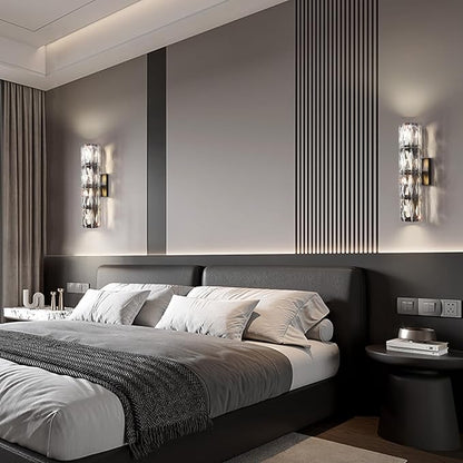Crystal Wall Sconce,Indoor Modern Sconces Wall Lighting, Matte Black Wall Sconces for Bathroom,Bedroom,Living Room,Hallway