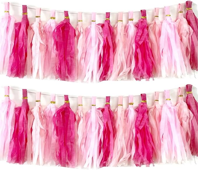 30pcs Hot Pink Tissue Paper Tassels DIY Hanging Decor - Pink Kit