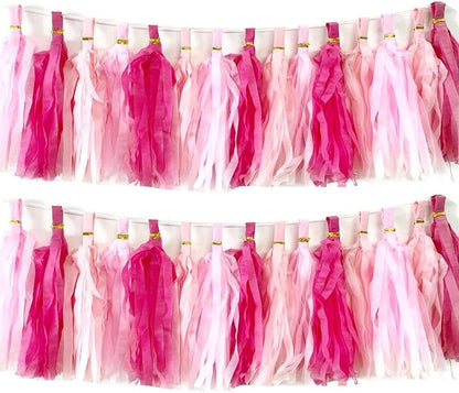 30pcs Hot Pink Tissue Paper Tassels DIY Hanging Decor - Pink Kit