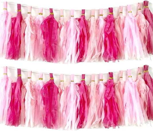 30pcs Hot Pink Tissue Paper Tassels DIY Hanging Decor - Pink Kit