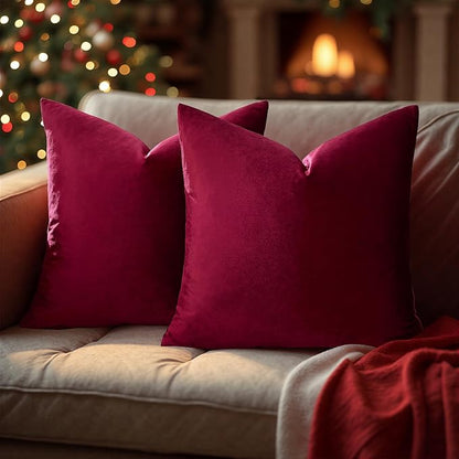 GIGIZAZA Burgundy Pillow Covers 22x22: Pack of 2 Throw Pillows Soft Solid Covers - Velvet Decorative Couch Big Cushion Covers Used for Chrismas Room Decor,Living Room,Bedroom,Sofa
