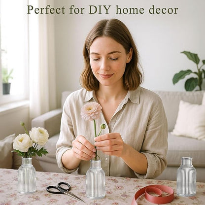 DomeStar 16PCS Glass Bud Vases Set for Bouquet, Mini Clear Vintage Clear Cylinder Vases for Flowers, Small Flower Vase Suitable for Birthday Party, Anniversary, Wedding, Baby Shower Party Home Decor