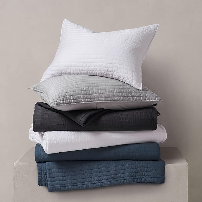 EVERGRACEHOME Cotton Sateen Quilt Set King Size, Pre-Washed Cotton Channel Stitch Coverlet Bedspread, 3 Pieces Lightweight Soft Bedding Sets for All Season, with 2 Pillow Shams, Fog Gray