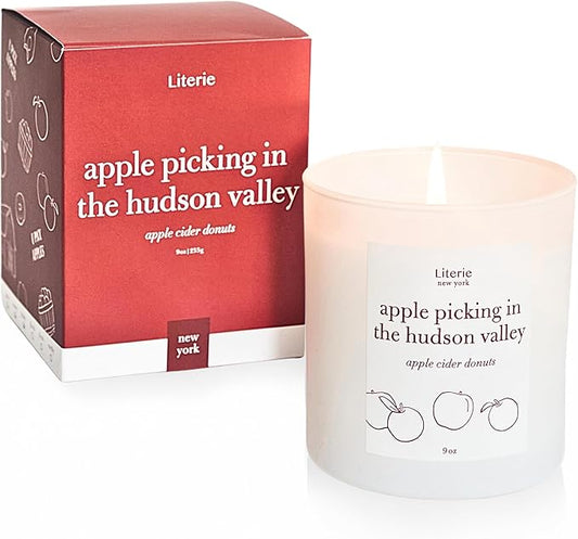 Literie NYC Inspired Scented Candle: Apple Picking in The Hudson Valley - Apple Cider Donuts Scented, 9oz, 50 Hour Burn, Vegan Soy & Coconut Blend Candle for Home Decor, Gift for Women & Men