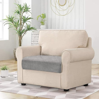 Couch Cushion Cover Velvet 1 Piece Seat Cushion Cover Stretch Armchair Cover Separate Sectional Sofa Slipcovers Furniture Protector (1-Seater or Sofa Backrest, Light Grey)