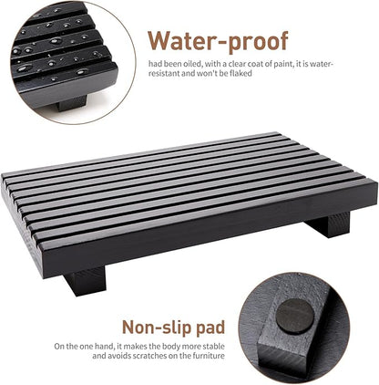 Renawe Black Bathroom Counter Organizer Wooden Display Pedesta Stand Kitchen Countertop Trays Farmhouse Wood Riser Dish Soap Dispenser Holder for Bathroom Decor Kitchen Sink Accessories Vanity Tray