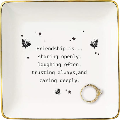 NZY Friendship is Sharing-Best Friend Bff Gifts for Besties, Thank You, Thanksgiving, Birthday, Christmas - Ceramic Jewelry Tray Trinket Holder Ring Dish