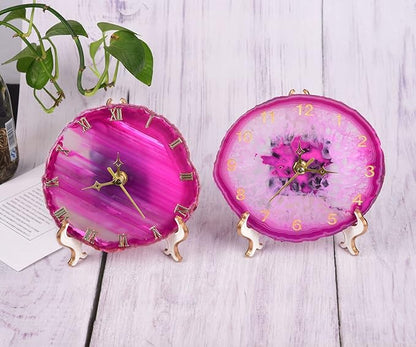 JIC Gem Agate Clock Crystal Desk & Shelf Clocks Home Decor (Pink)