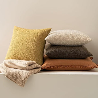 MIULEE 20x20 Inch Decorative Pillow Covers for Couch Bed Set of 2 Textured Boucle Neutral Winter Throw Pillows Gold Accent Solid Cushion Pillowcases Sofa Livingroom Home Decor