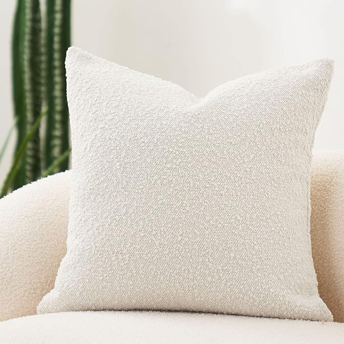 DOMVITUS Boucle Pillow Covers 20x20 Luxury Throw Pillow Covers Decorative Pillows for Bed Sofa Pillows for Living Room Accent Couch Soft Cushion Case, 1PC, Ivory