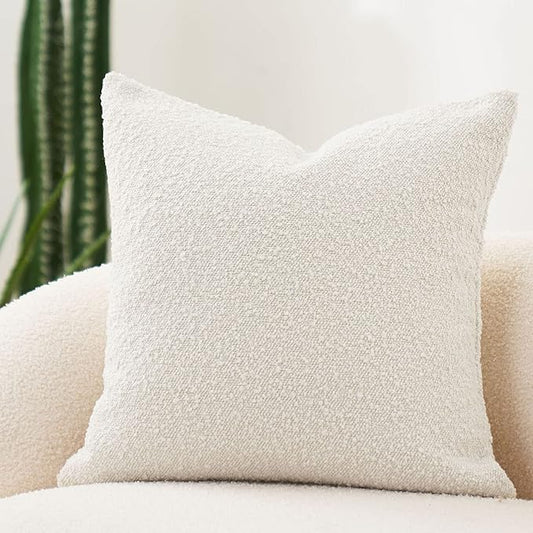 DOMVITUS Boucle Pillow Covers 20x20 Luxury Throw Pillow Covers Decorative Pillows for Bed Sofa Pillows for Living Room Accent Couch Soft Cushion Case, 1PC, Ivory