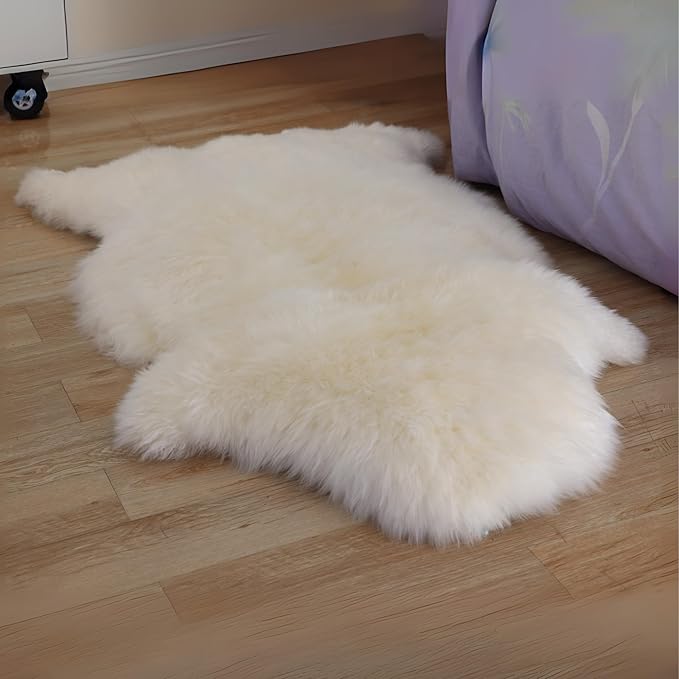 Woolous Sheepskin Rug, New Zealand Large Genuine Natural Lambskin Fur Fluffy Area Real Sheep Skin Throw Rug for Bedroom and Living Room, (Single Pelt 2x3ft,Ivory)