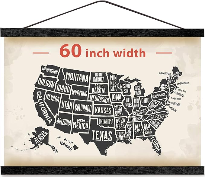 HONKKI Magnetic Poster Hanger Frame for 60x40 60x30 60x80 Movie Music Posters Wall Art,Black Wood Picture Frames for Canvas Diamond Map Decor, Living Room Calendar Banner Tapestry Photo Hanging Stand