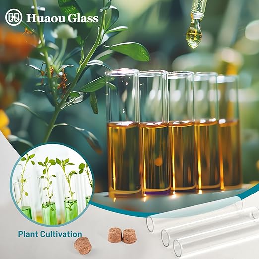 6pcs 100ml Glass Test Tube with Cork Stopper, 30 x 200mm Flat Bottom Storage Tube with Cap, 6 Holes Acrylic Rack, Plant Propagation Vase Set for Scientific Experiments Lab Candy Party Decor