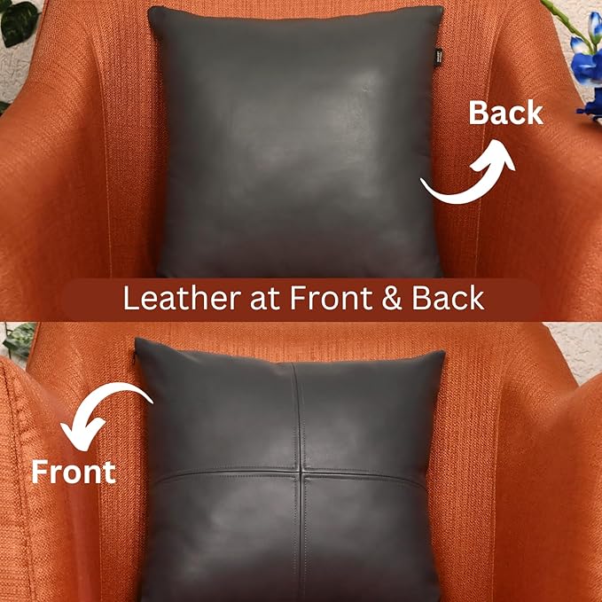 LL LEATHER LOVERS Lambskin Leather Pillow Cover, Hand Panel Stitched Leather Decorative Throw Pillow Covers for Couch Sofa Bed Living Room Garden (16x16 Inches, Dark Grey Pack of 1)