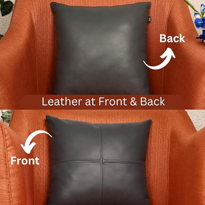 LL LEATHER LOVERS Lambskin Leather Pillow Cover, Hand Panel Stitched Leather Decorative Throw Pillow Covers for Couch Sofa Bed Living Room Garden (16x16 Inches, Dark Grey Pack of 1)