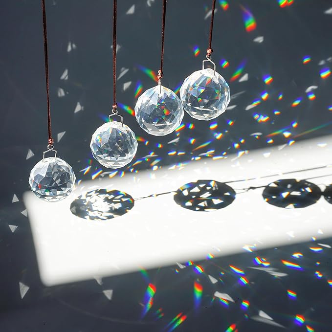 HDCRYSTALGIFTS 48pcs Clear Faceted Crystal Ball Prism 1.2"/30mm Glass Prism Sun Shine Catcher Rainbow Pendants Maker, Hanging Crystals Prisms for Windows Home Decor