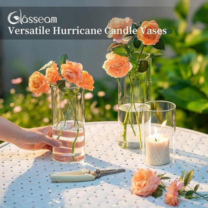Glasseam Clear Cylinder Vase Set of 6, Modern Glass Vases for Centerpieces, Floating Candle Vases for Decor, Decorative Hurricane Candle Holders for Pillar Candles Wedding Table Decorations, 8in