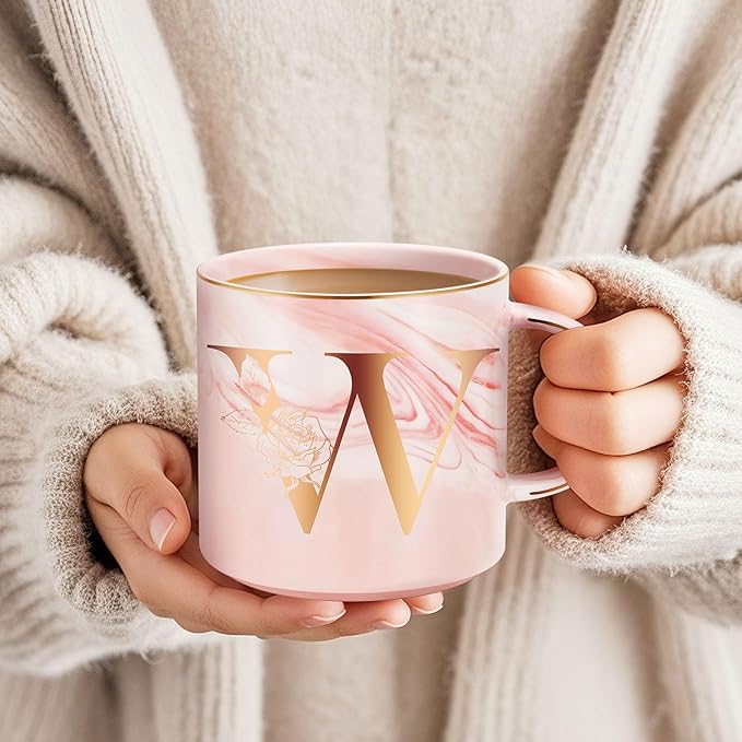 Valentines Day Gifts for Her, Anniversary Birthday Galentines Gifts for Women Mom Grandma Friend Sister Wife Teacher Coworker, Personalized Initial Customized Gift Monogrammed A-Z Coffee Mug 12 OZ(W)