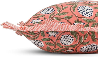 Ridhi Modern Farmhouse Pillow Covers Decorative Cotton Throw Pillow Covers Set of 2 Dark Salmon Pink Cushion Covers with Ruffle for Couch Sofa Bed Living Room Spring Home Decor 24x24