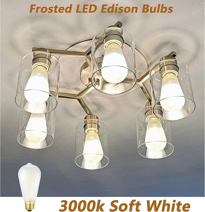 E26 Frosted LED Edison Bulbs, Soft White 3000K,8W Equivalent 75W,850LM,AC120V, ST58 Vintage Edison Bulbs,Dimmable Antique LED Filament Bulbs, Pack of 6