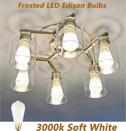E26 Frosted LED Edison Bulbs, Soft White 3000K,8W Equivalent 75W,850LM,AC120V, ST58 Vintage Edison Bulbs,Dimmable Antique LED Filament Bulbs, Pack of 6