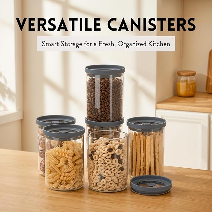 Glass Canisters with Airtight Lids, BPA-Free Borosilicate Glass Jars with Airtight Lid, Kitchen Canister Set for Pantry Storage, Food Storage, Set of 6 (28 oz)