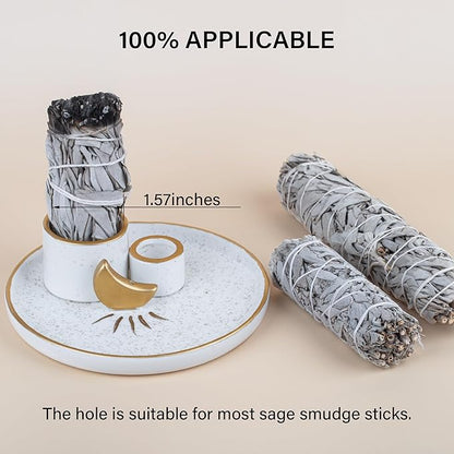 ZenBless Multifunction Incense and Candle Holder for Burning Sage, Palo Santo, Incense Sticks - 5.9" Ceramic Ash Catcher Tray for Meditation Room Home Decor (Gold)