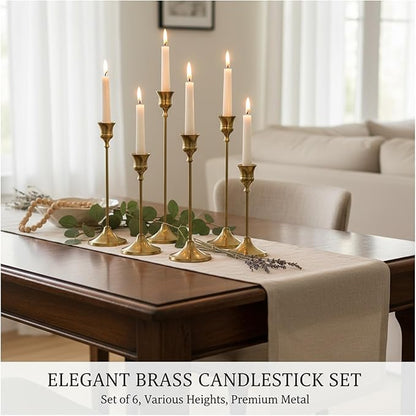 Candle Holder, Modern Minimalist Brass Gold Metal Candlestick Holders, Set of 3 Tall - Elegant Taper Candle Holders for Table Centerpiece, Wedding, Dinner Party Home Decor (2 Set 6 pcs)