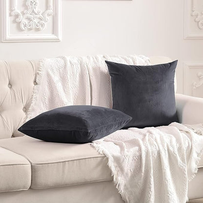 FY FIBER HOUSE Pack of 2 Velvet Throw Pillow Covers Decorative Pillowcase Soft Solid Cushion Cover, 18 x 18 Inch, Grey