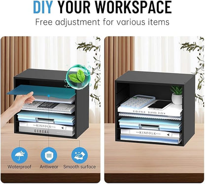 5-Tier Wood Desk Organizer, Paper Tray Organizer for Desk with Adjustable Storage Shelves, Desktop File Organization Paper Sorter Mail Holder for Office Home Classroom, Black