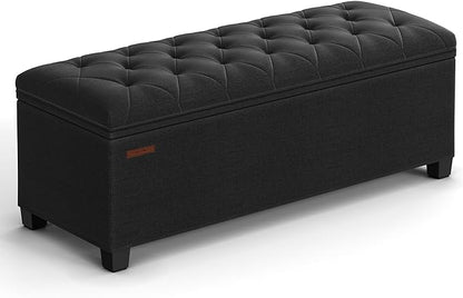 SONGMICS Storage Ottoman Bench, Foot Rest with Legs, 15.7 x 43.3 x 15.7 Inches, End of Bed Bench, Storage Chest, Load up to 660 lb, for Living Room, Bedroom, Entryway, Ink Black ULSF088B01