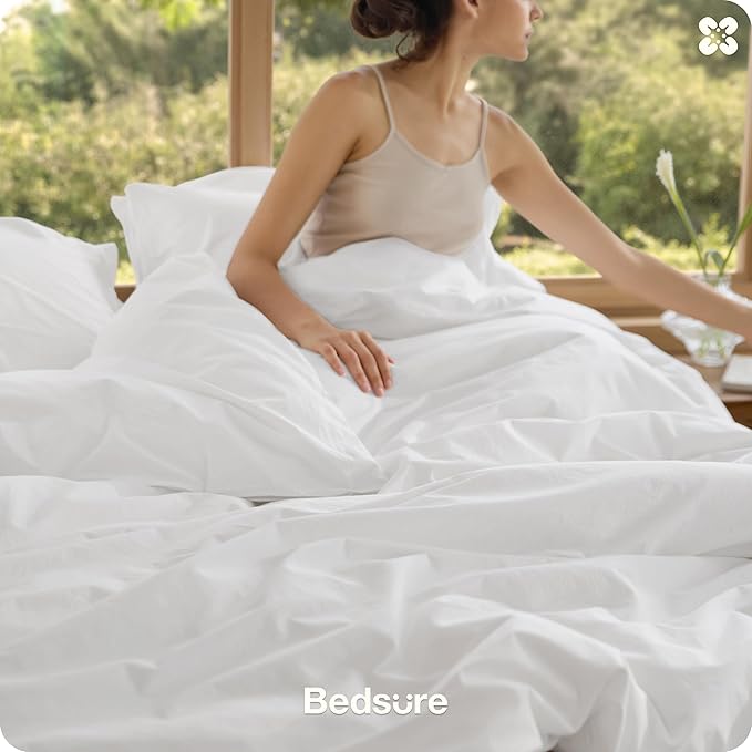 Bedsure Cotton Duvet Cover Full - Luxury Slub Weave 100% Cotton Duvet Cover with a Linen Like Textured, Easy Change Durable Bedding, Bright White, 80" x 90"
