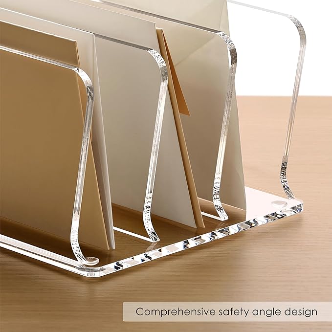 SANRUI Acrylic Mail Organizer for Desk, Clear Desk Organizer with 3 Vertical Slots, Upright Binder Divide for Notebooks, Mails, Books, Office Supplies, Small File Holder for Office,Home, School