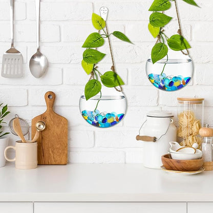 6 Pcs Wall Hanging Planter Glass Plant Pot Water Terrarium Containers Wall Vases for Flowers Air Hydroponic Propagation Glass Plant Holder Home Room Window Office(Round)